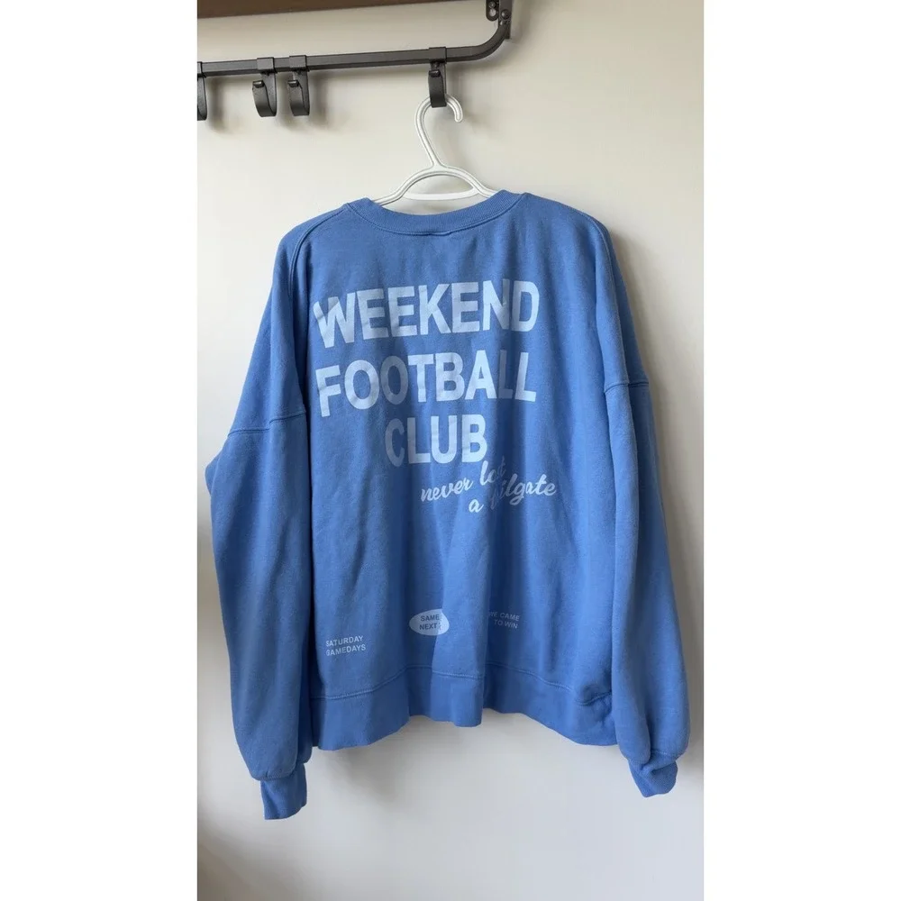 Wild Fable Weekend Football Club Blue Oversized Crewneck Sweatshirt Large - Picture 2 of 2